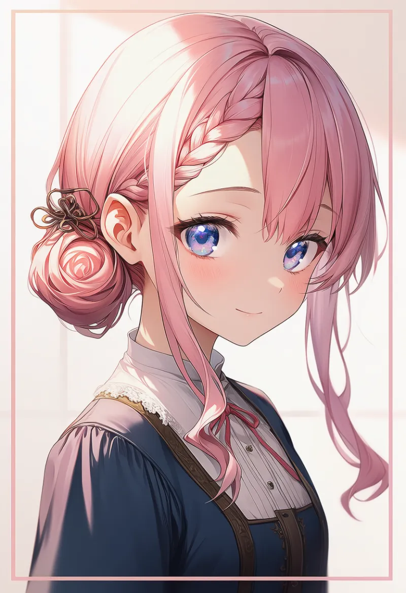 低めお団子（姫カット風）（お嬢様ヘアの作例）｜AIイラスト
