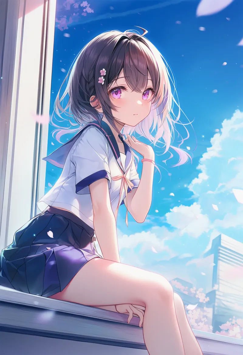 窓台の上に座る様子のAIイラスト