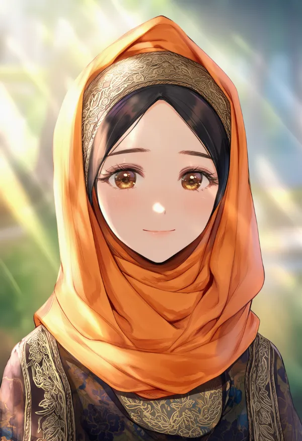 オレンジ色のヒジャブのAIイラスト