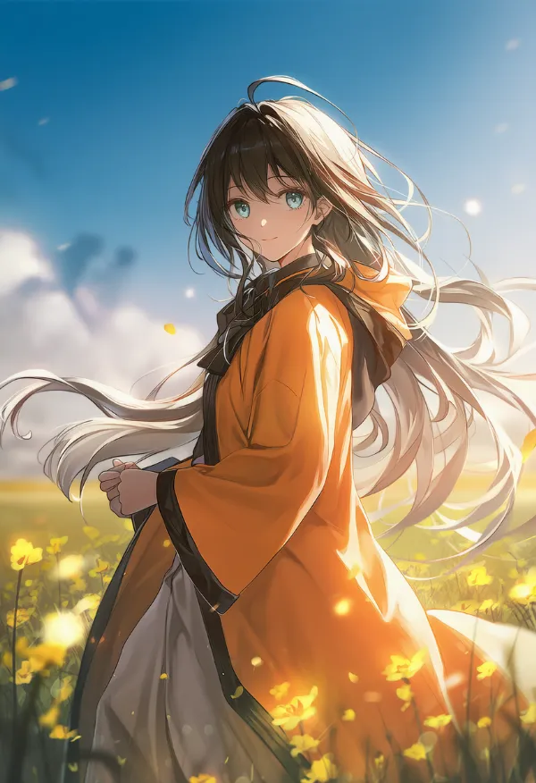 オレンジ色のローブのAIイラスト｜プロンプト紹介