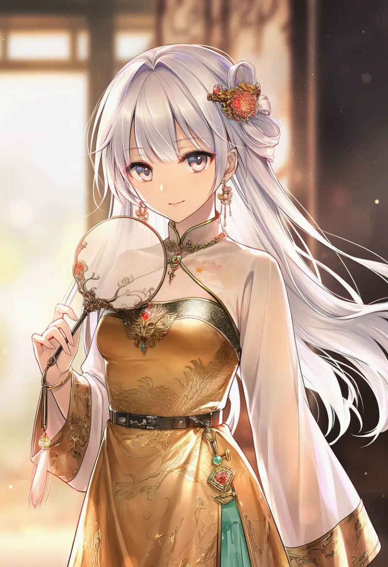 金刺繍のチャイナドレスのAIイラスト作例