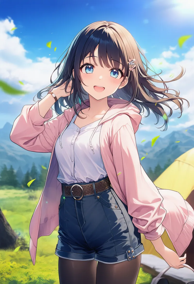 ショートパンツの下にパンストを履いたAIイラスト｜プロンプト紹介