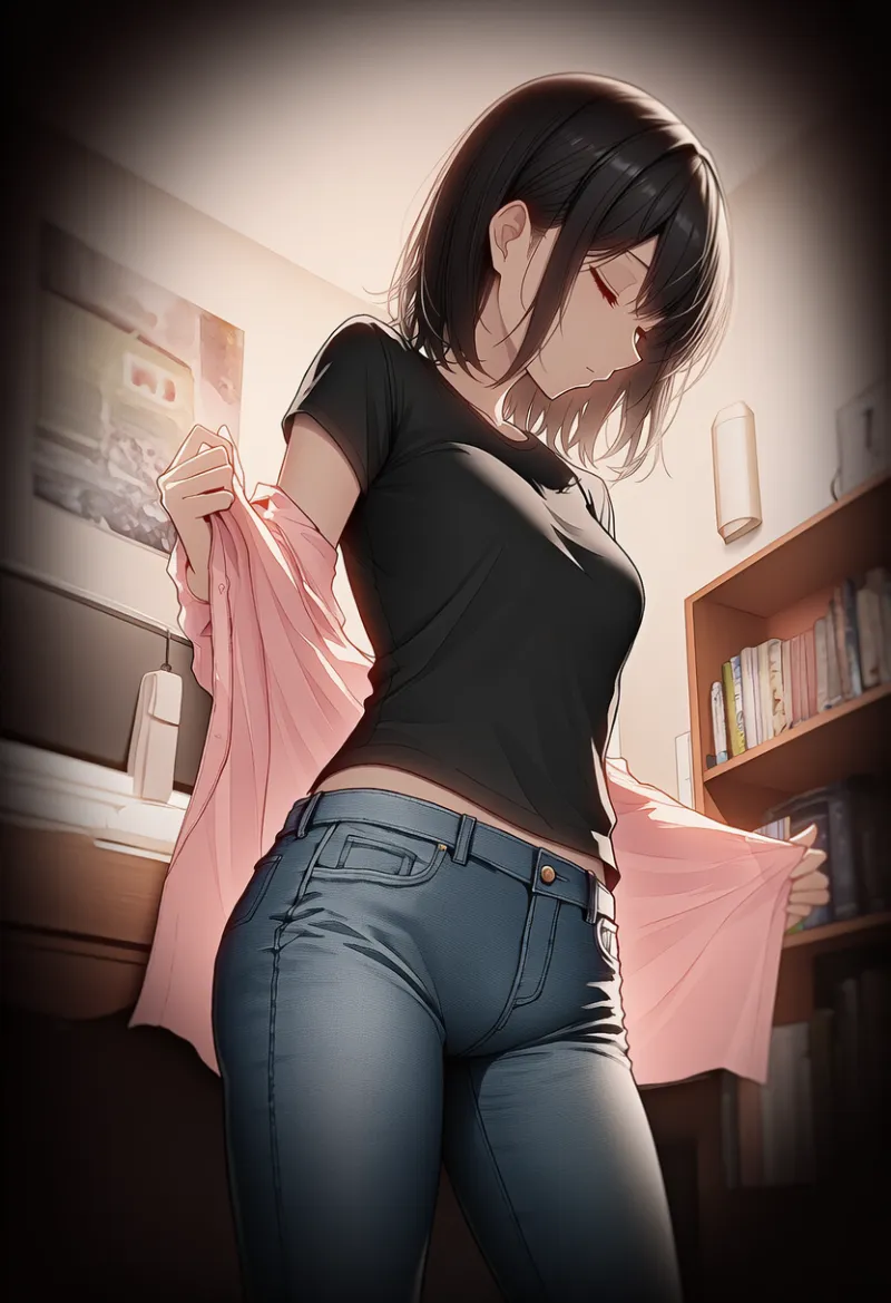 室内で隠れて覗く構図を再現するプロンプト|AIイラスト