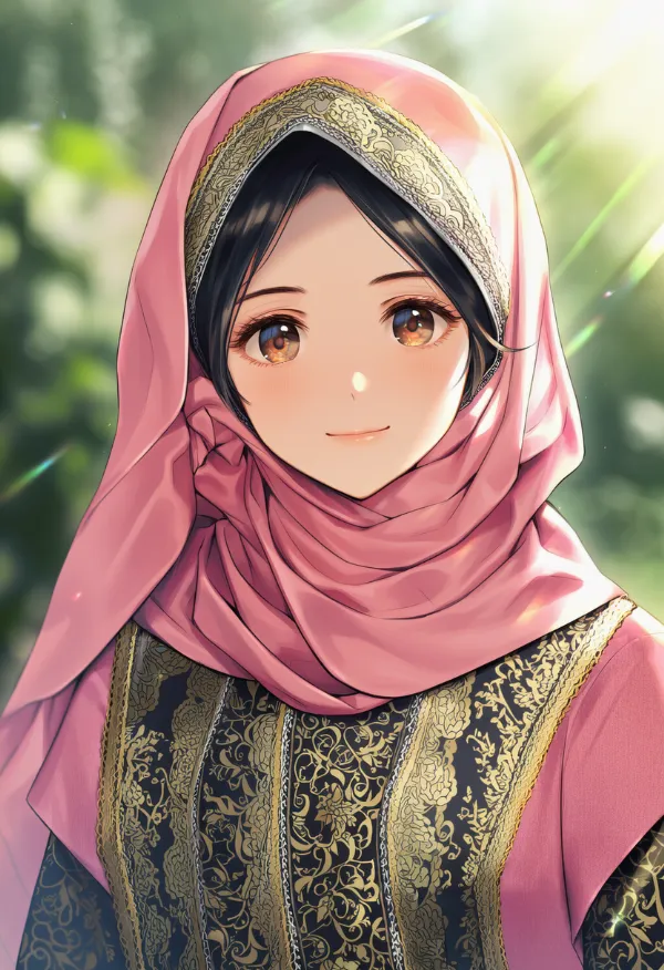 ピンク色のヒジャブのAIイラスト