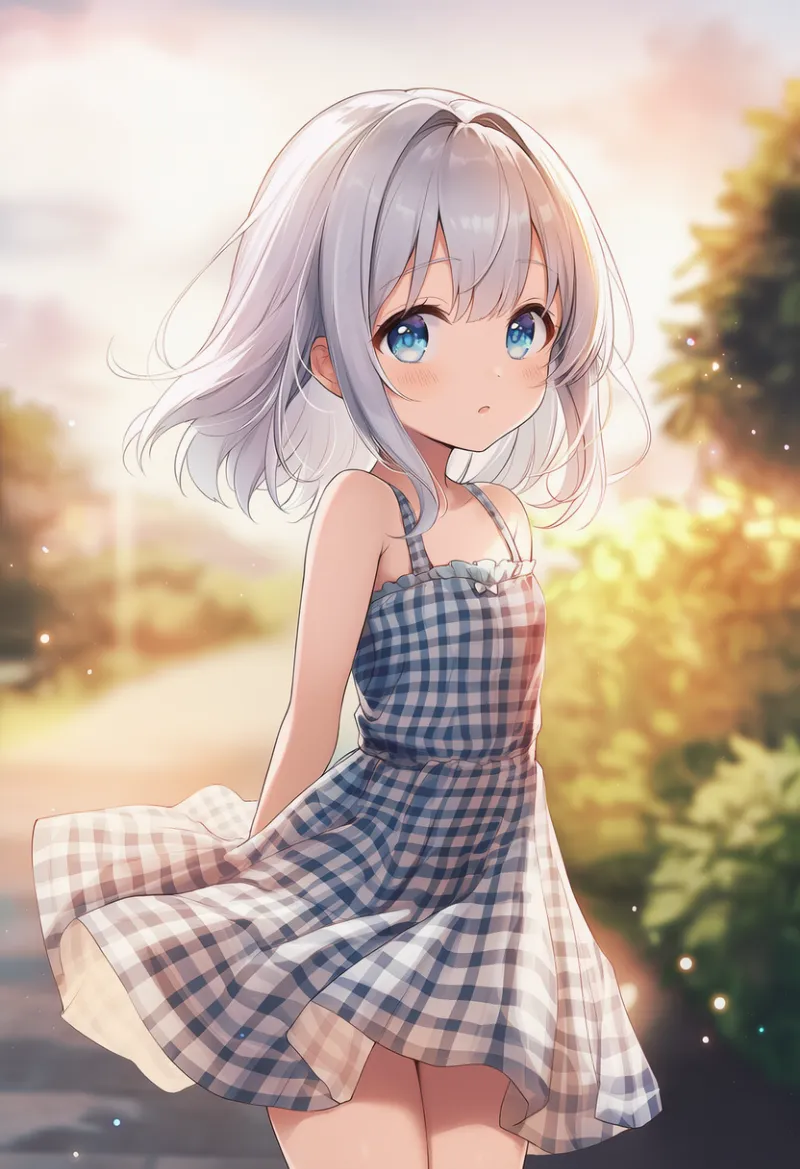 プレイド柄のサンドレス|幼い少女の服プロンプト