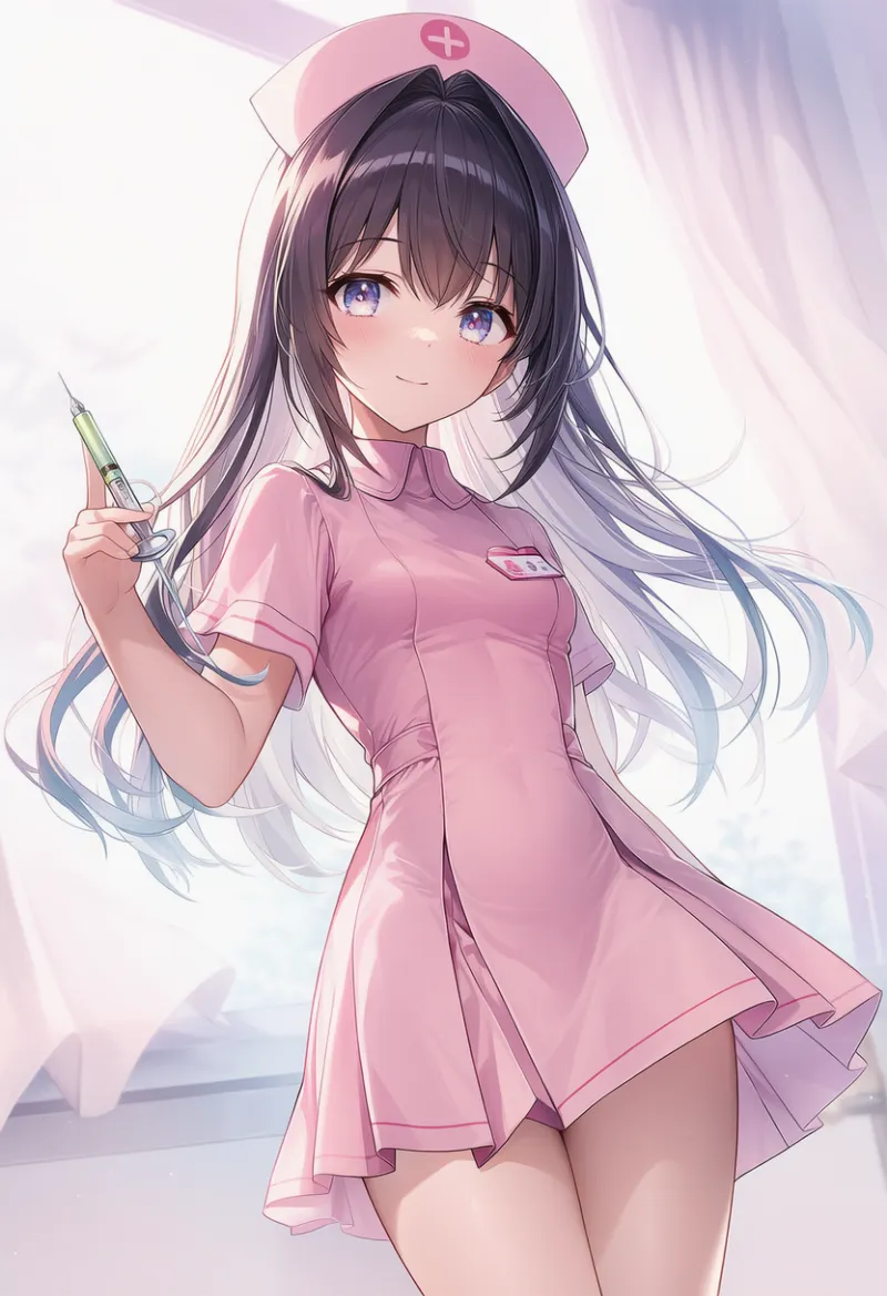 プリーツ型のナース服のAIイラスト｜プロンプト紹介