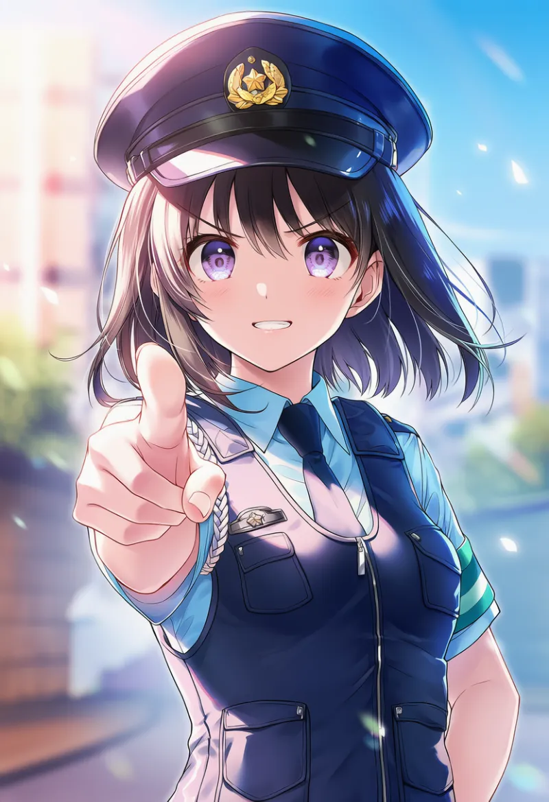 指差しのAIイラスト｜警察官のポーズプロンプト紹介：pointing at viewer