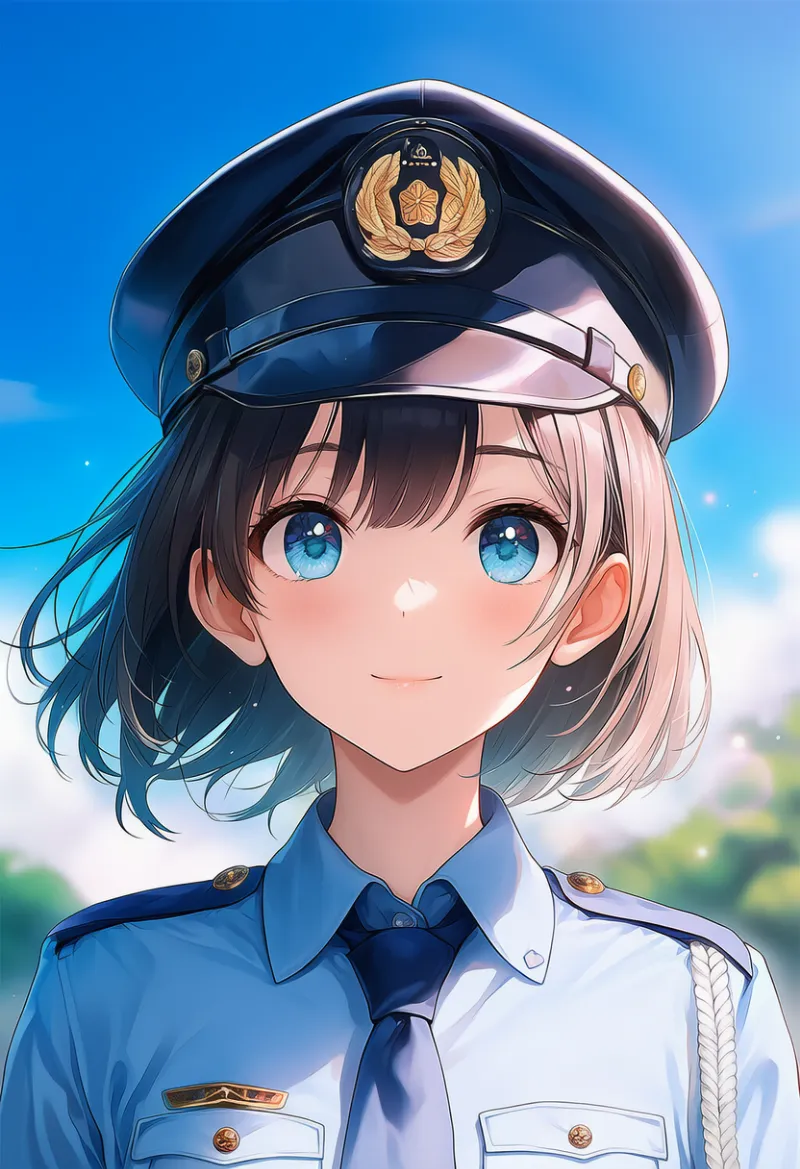 ピークドキャップ型のAIイラスト｜プロンプト紹介：police hat, peaked cap