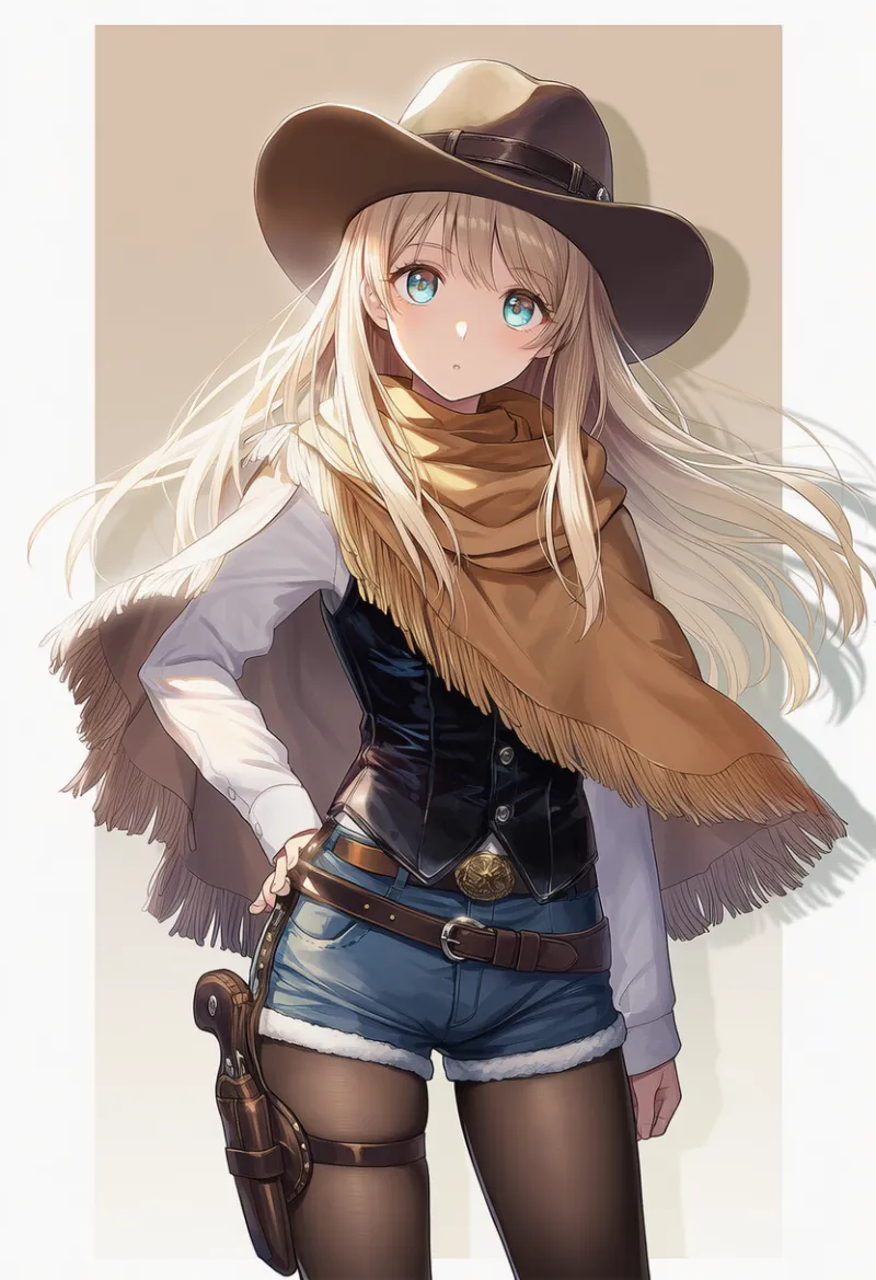 ウェスタンスタイルのポンチョコーデのプロンプト|AIイラスト