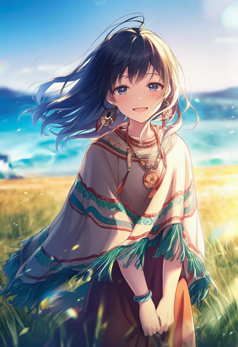 ポンチョとアステカ風衣装のAIイラスト|プロンプト紹介