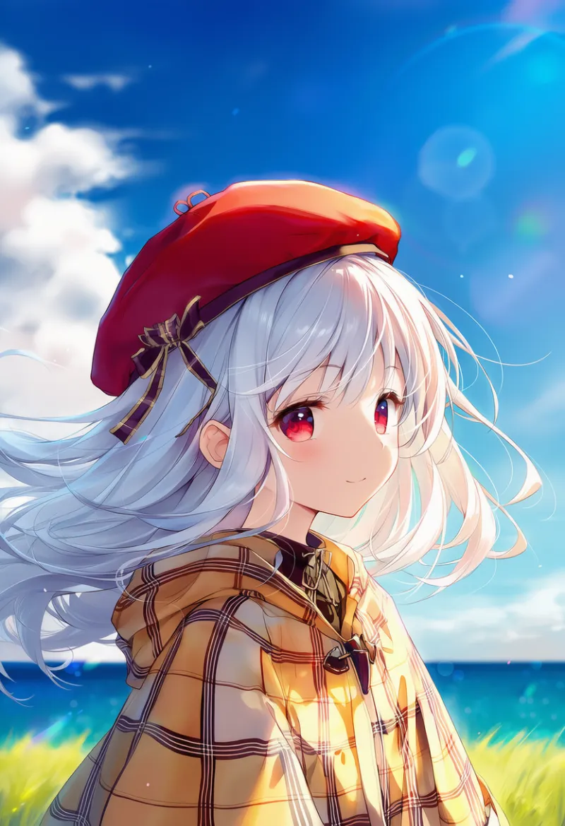 ポンチョとベレー帽のAIイラスト|プロンプト紹介