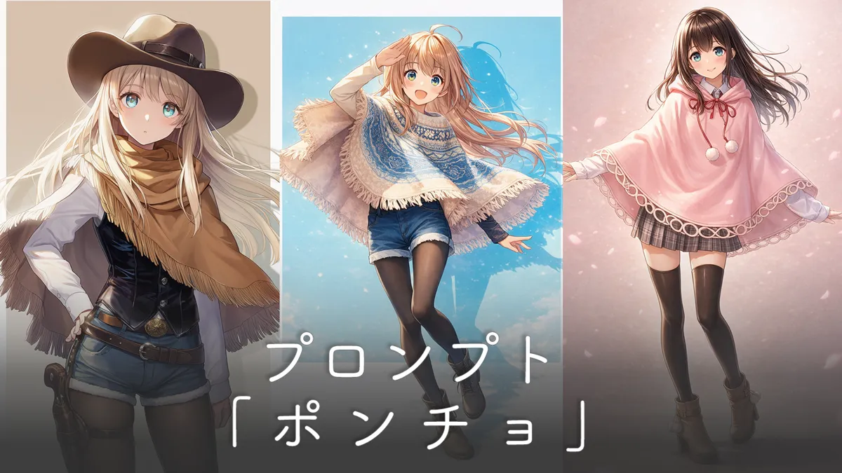 ポンチョを使ったコーデのプロンプト集【AIイラスト】