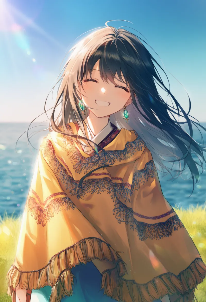 ポンチョとインディアン風衣装のAIイラスト|プロンプト紹介