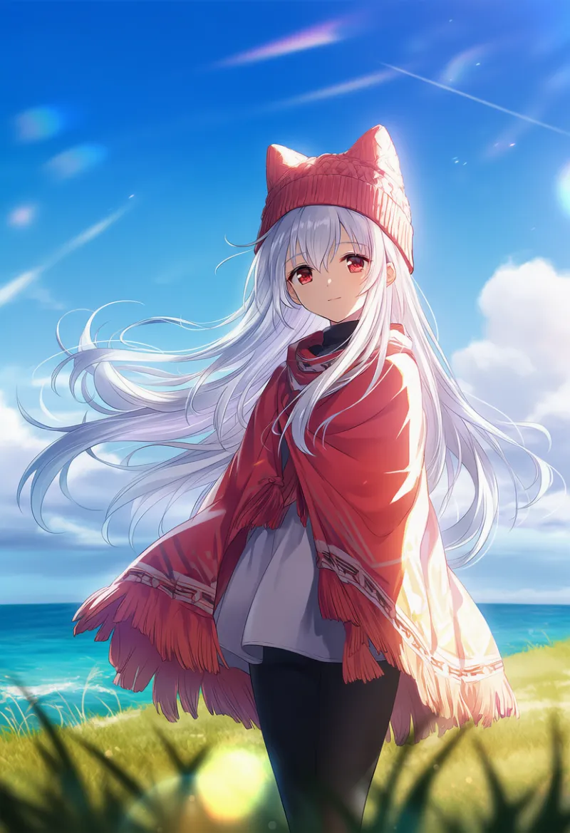 ポンチョとニット帽のAIイラスト|プロンプト紹介