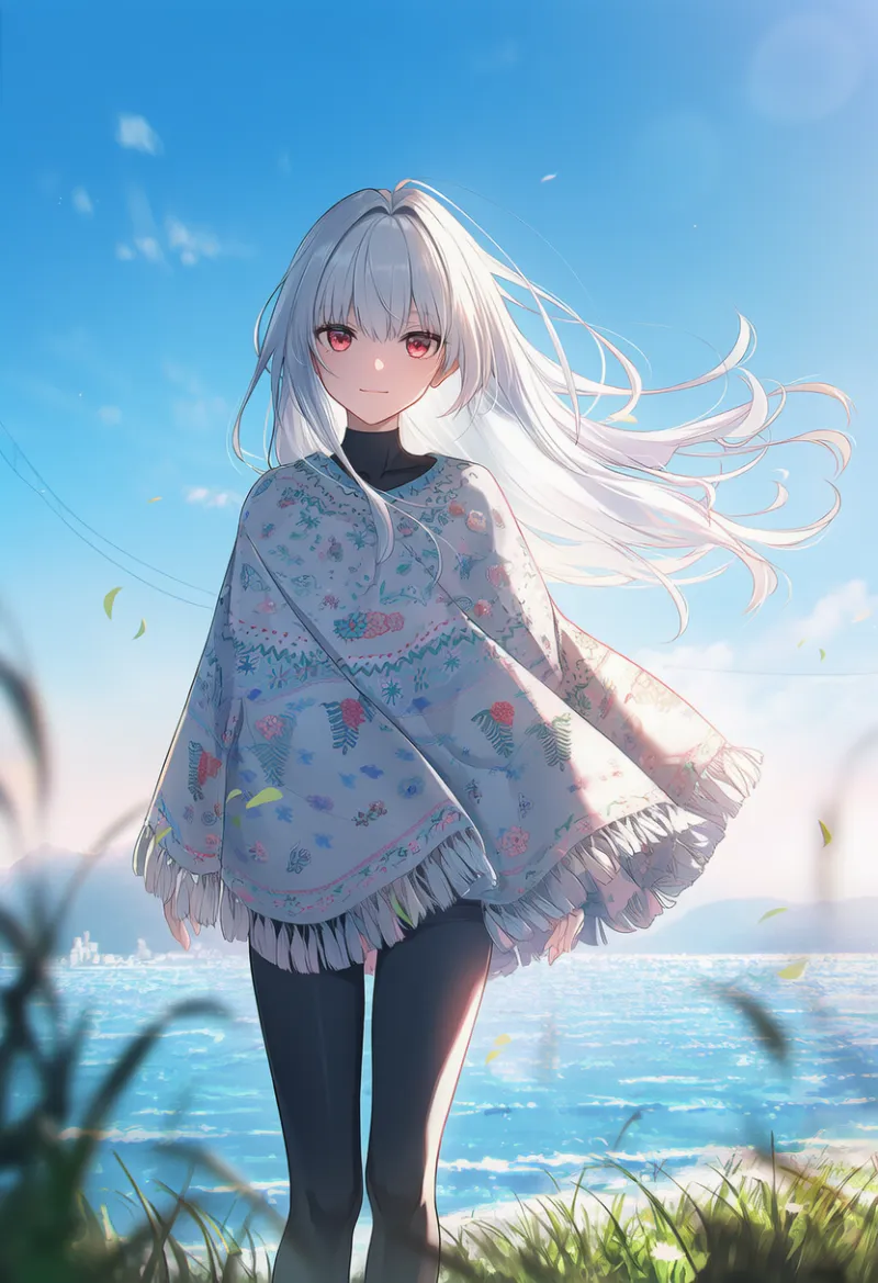 ポンチョとレギンスのAIイラスト|プロンプト紹介