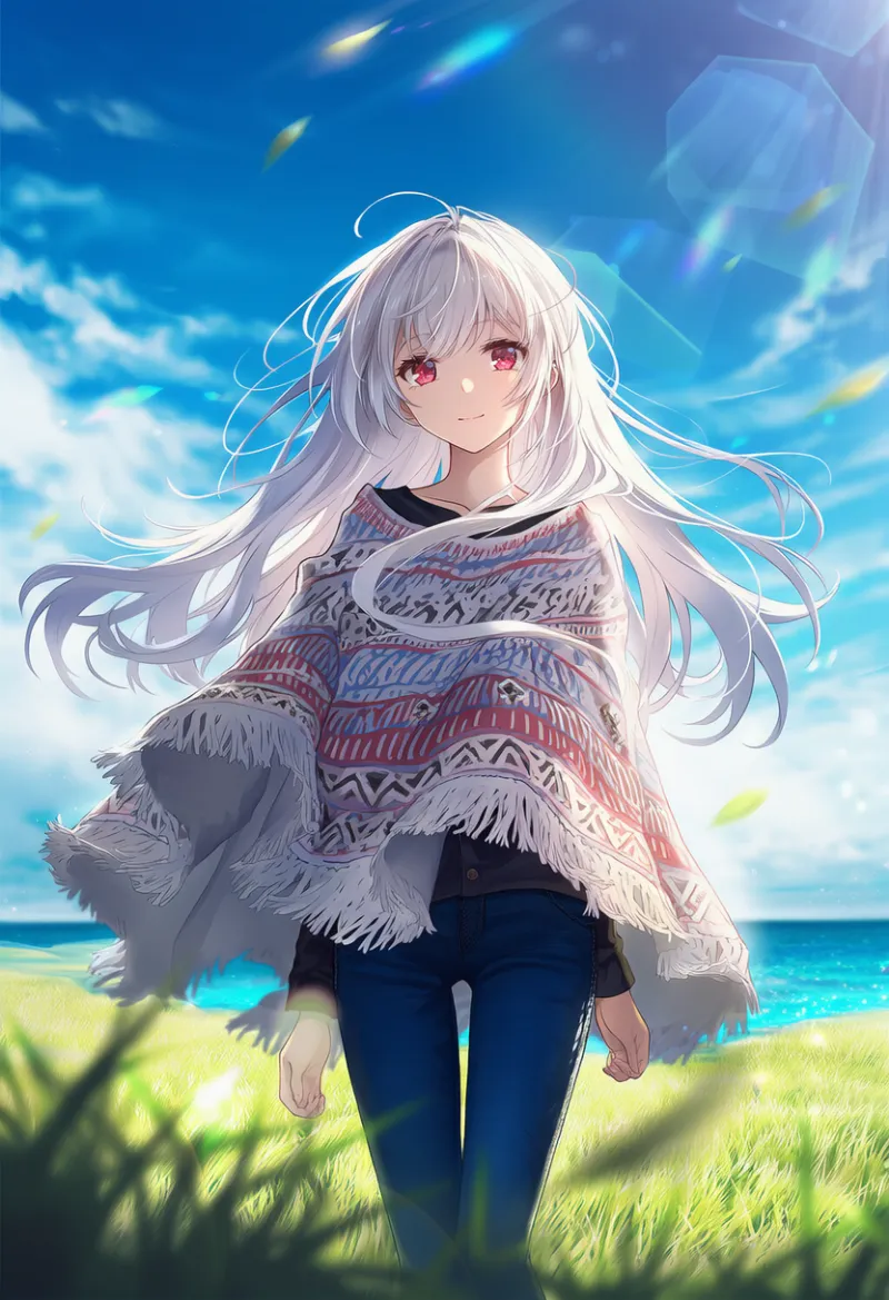 ポンチョとスキニージーンズのAIイラスト|プロンプト紹介