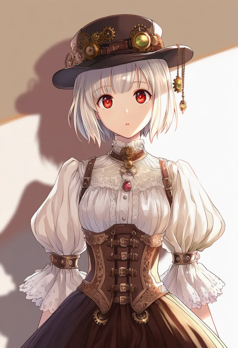 パフスリーブ・ブラウスのAIイラスト(スチームパンク)|プロンプト紹介