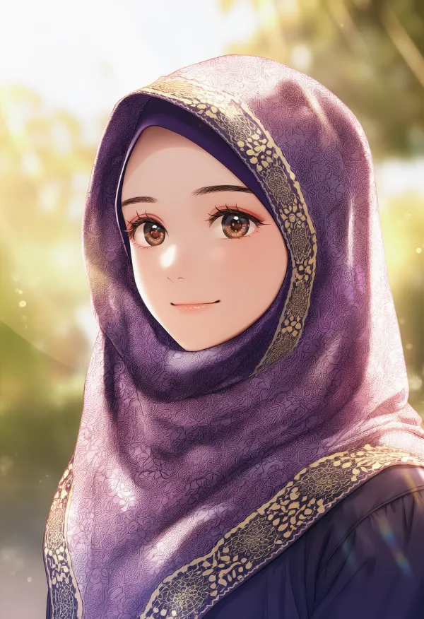 紫色のヒジャブのAIイラスト
