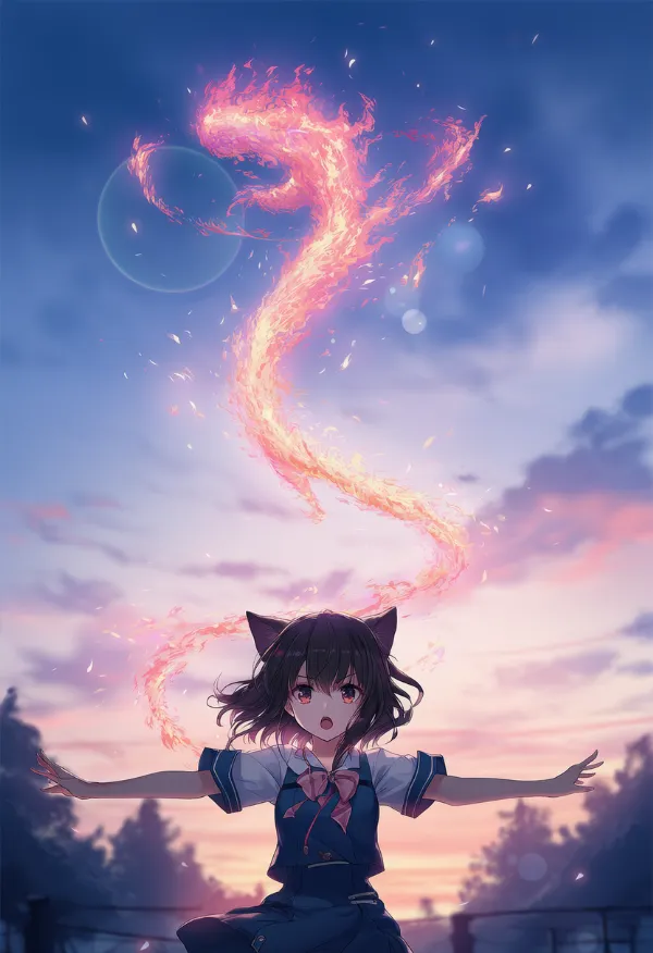 火を操るアクションのAIイラスト｜プロンプト紹介