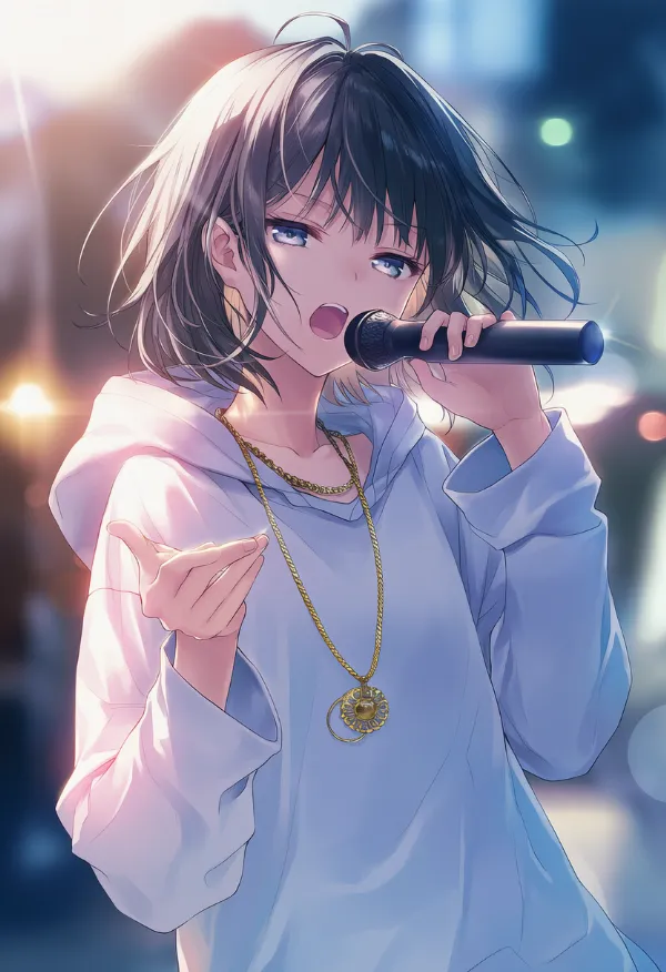 ラップをしている様子のAIイラスト|プロンプト紹介(ヒップホップファッション)