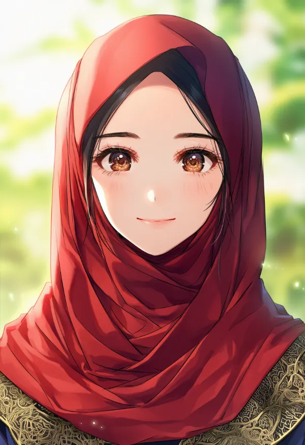 赤色のヒジャブのAIイラスト