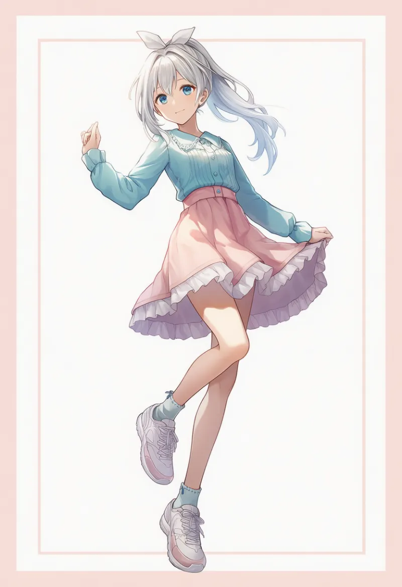 リボンの縁取りのソックスとスニーカーのAIイラスト|デート用コーデのプロンプト紹介