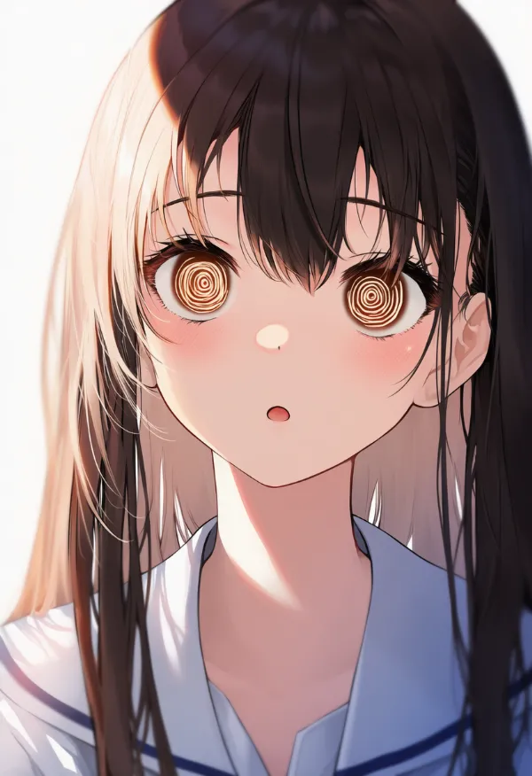 リング状の目のAIイラスト（催眠シーン）｜プロンプト紹介：ringed eyes