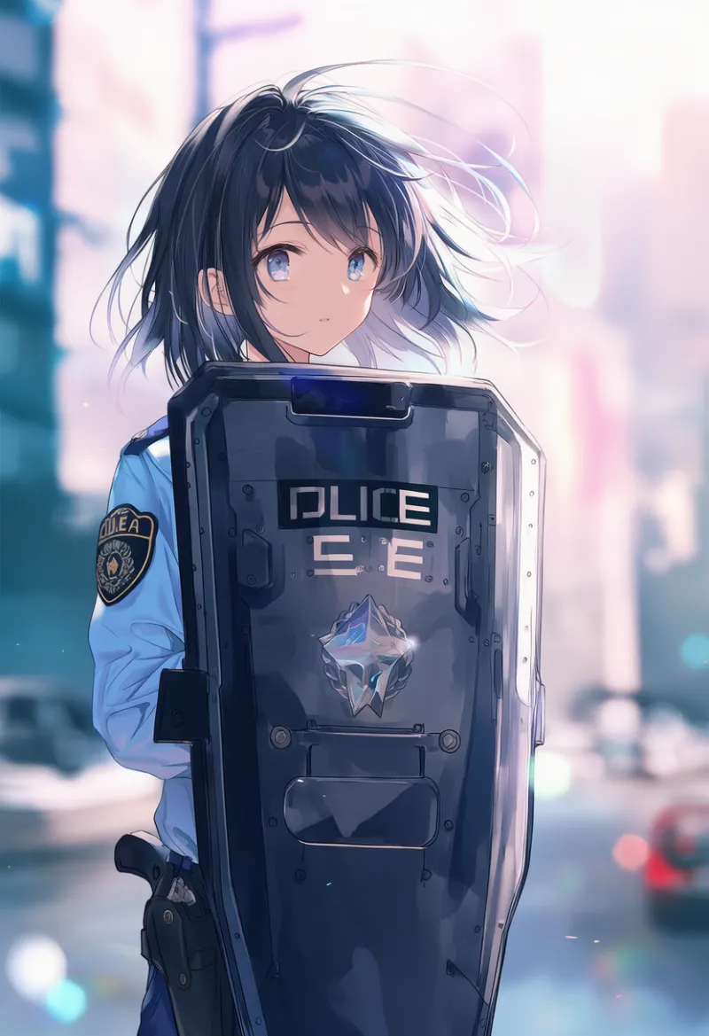 防護シールドのAIイラスト｜プロンプト紹介：riot police, holding shield