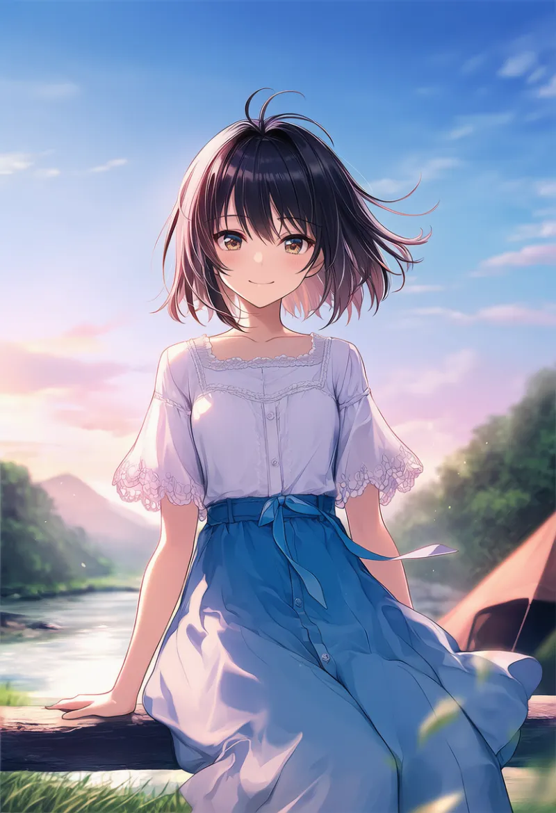 川辺の背景のAIイラスト（キャンプ場）｜プロンプト紹介
