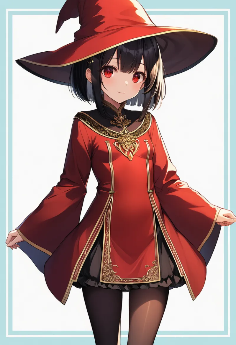 赤魔女ローブ（広袖デザイン）のコーデ（めぐみん風）｜プロンプト紹介