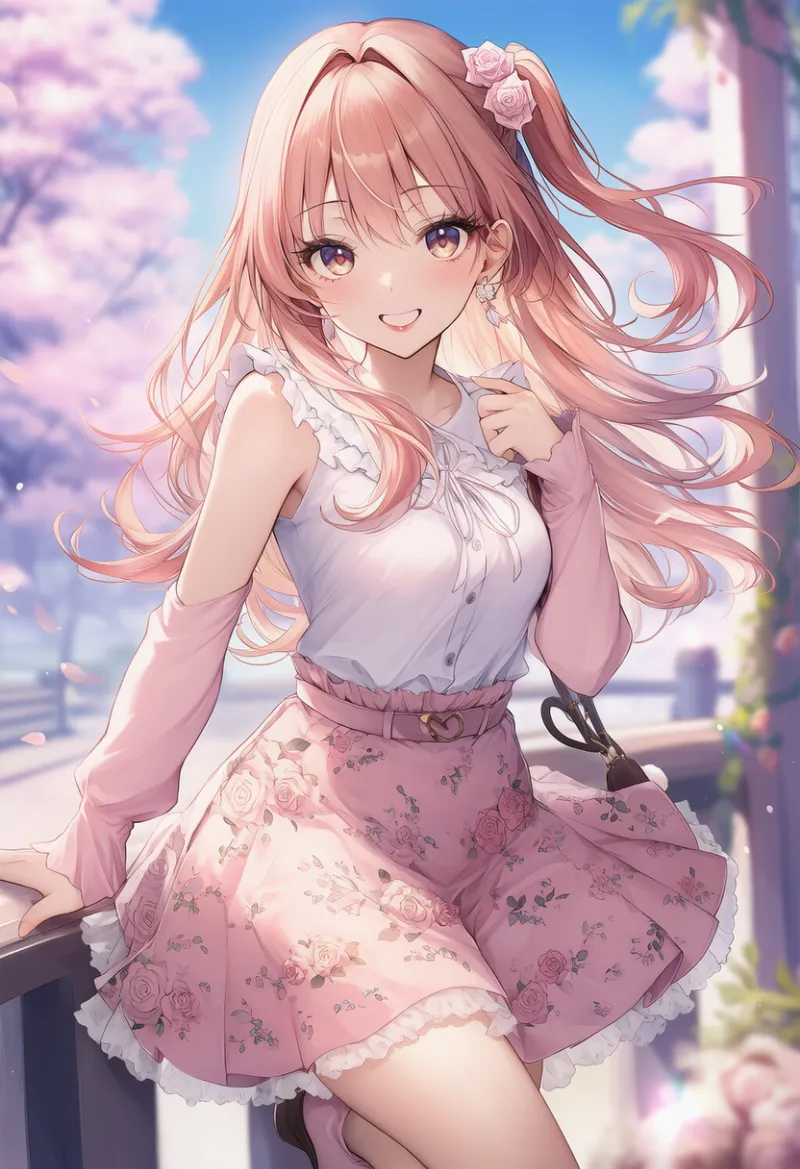 薔薇柄スカートのAIイラスト（姫カジ）｜プロンプト紹介