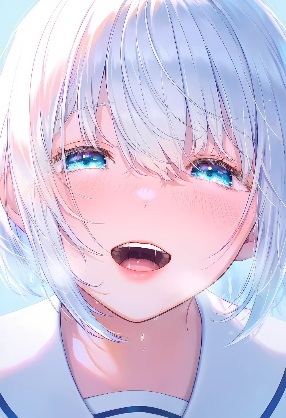 歯の間に唾液の糸が出るプロンプト：saliva trail between teeth｜AIイラスト