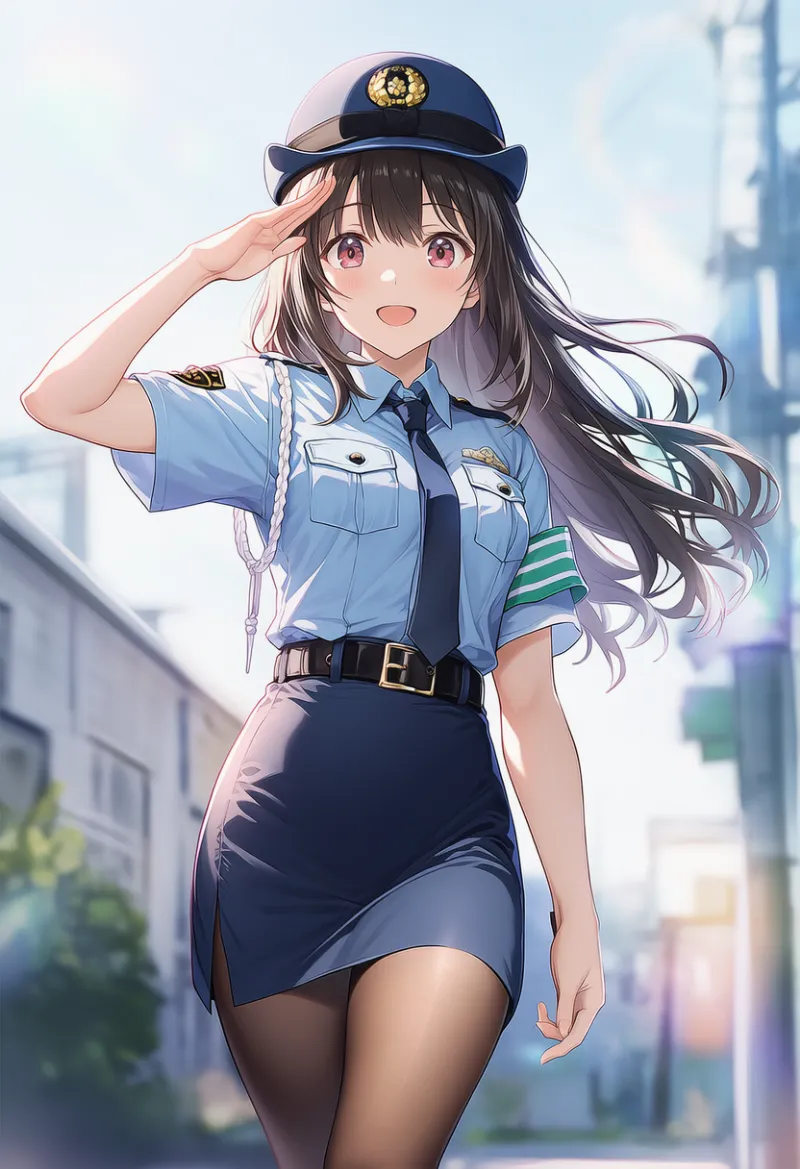 敬礼のAIイラスト｜警察官のポーズプロンプト紹介：salute