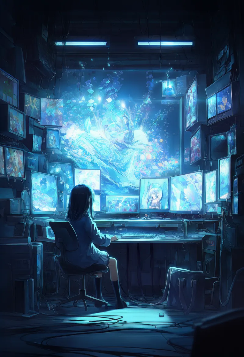 パソコンのスクリーンの光のAIイラスト