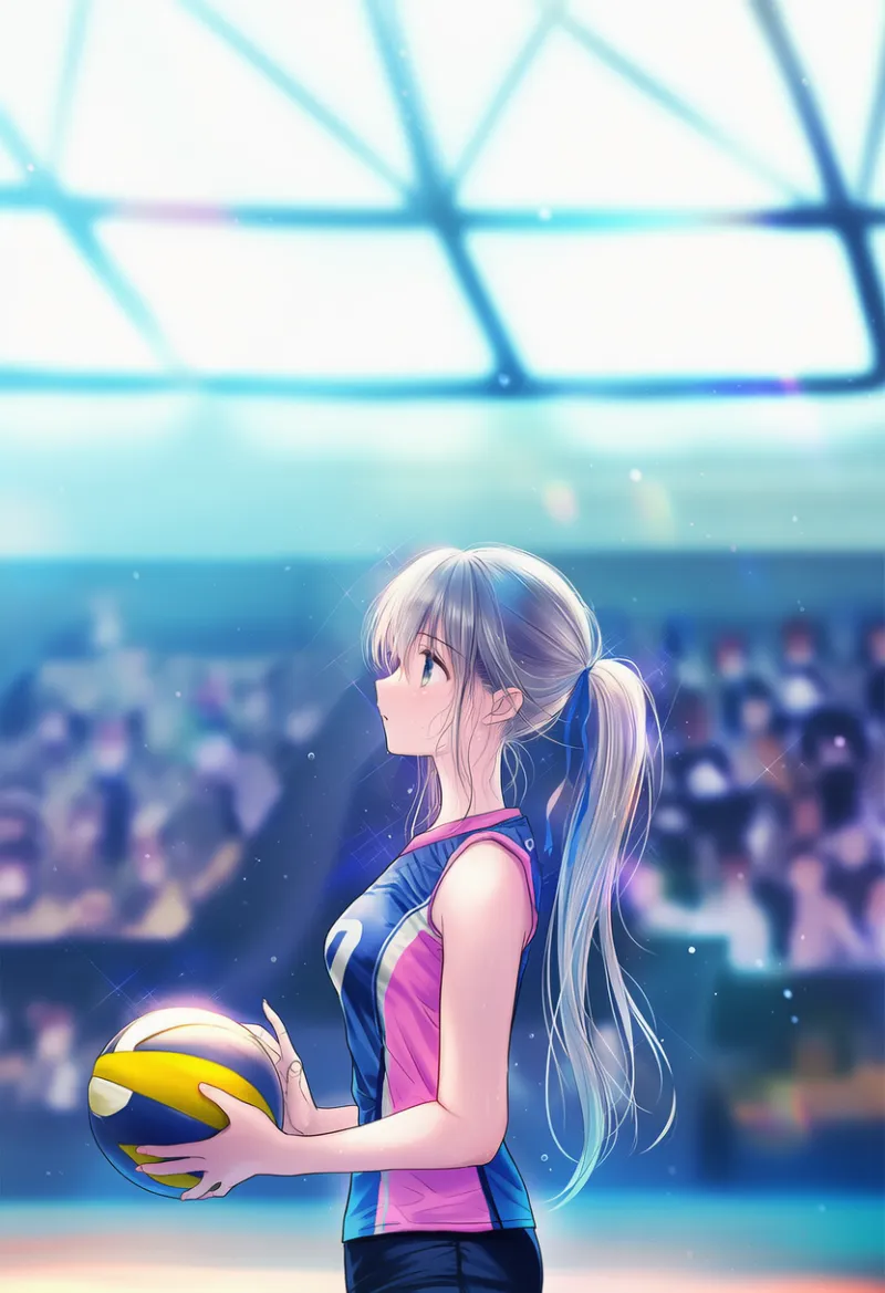 バレーボールのサーブのプロンプト（予備動作）｜AIイラスト作例-2