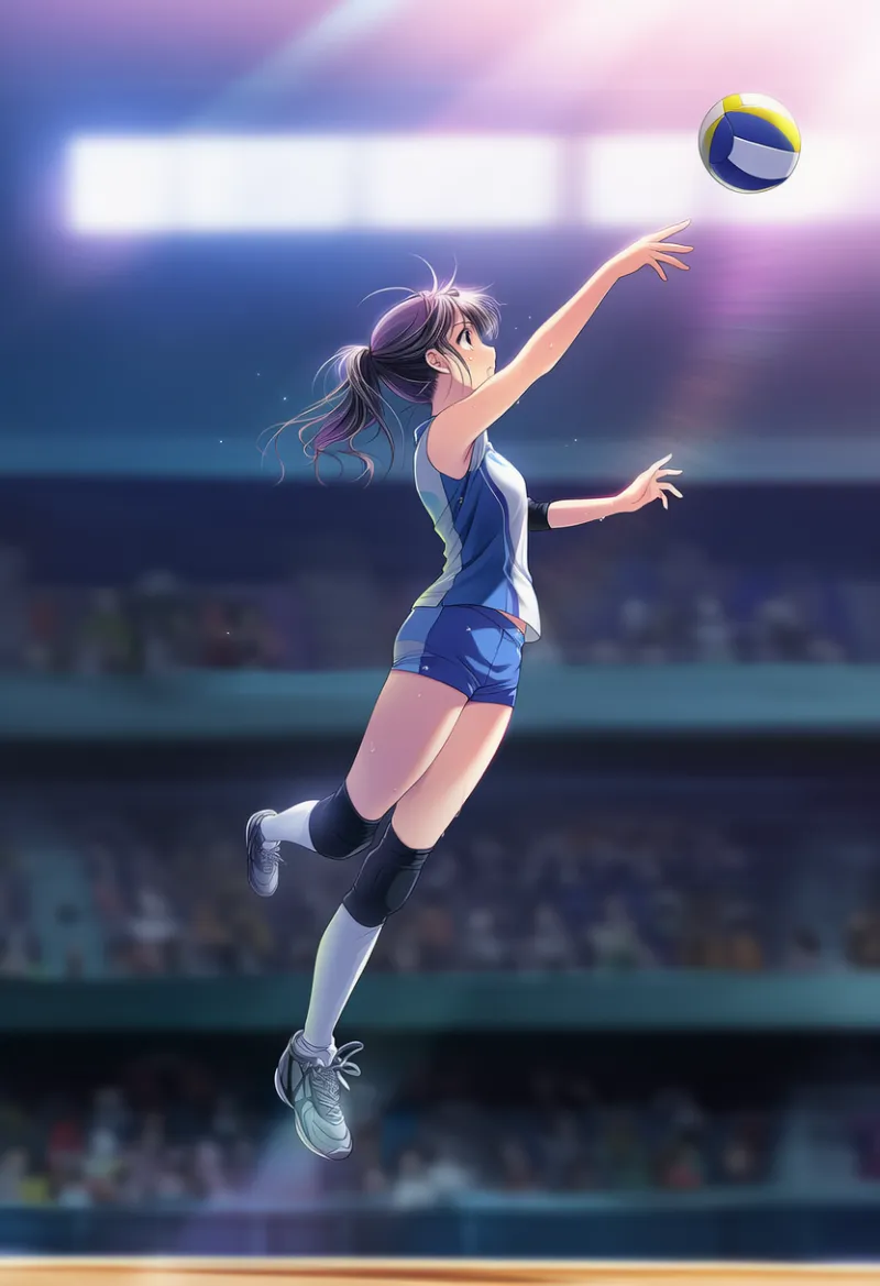 バレーボールのサーブのプロンプト｜AIイラスト作例-1