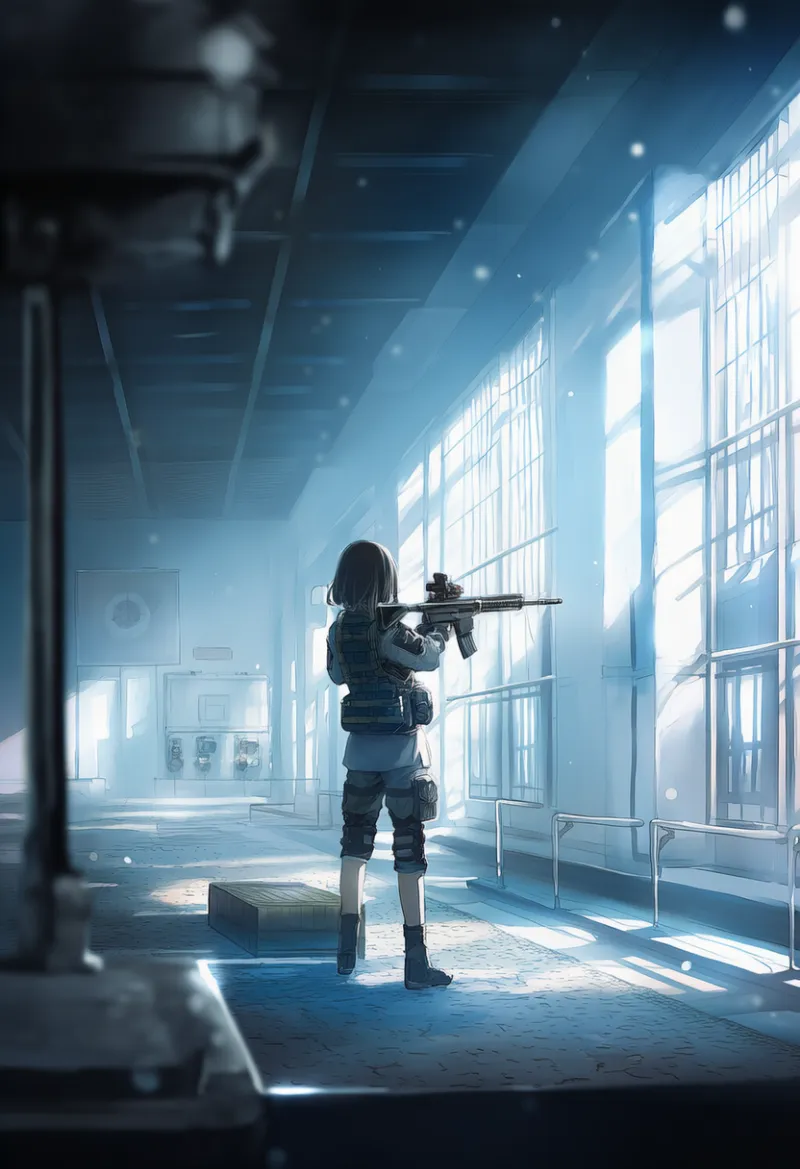 射撃訓練場のプロンプト:shooting range, distant target, military base|軍事施設のAIイラスト
