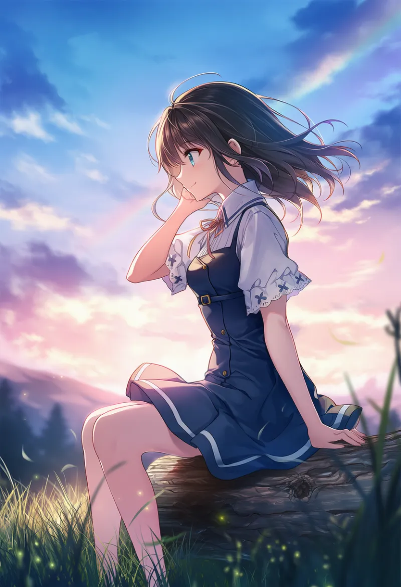 丸太に座るAIイラスト｜プロンプト紹介