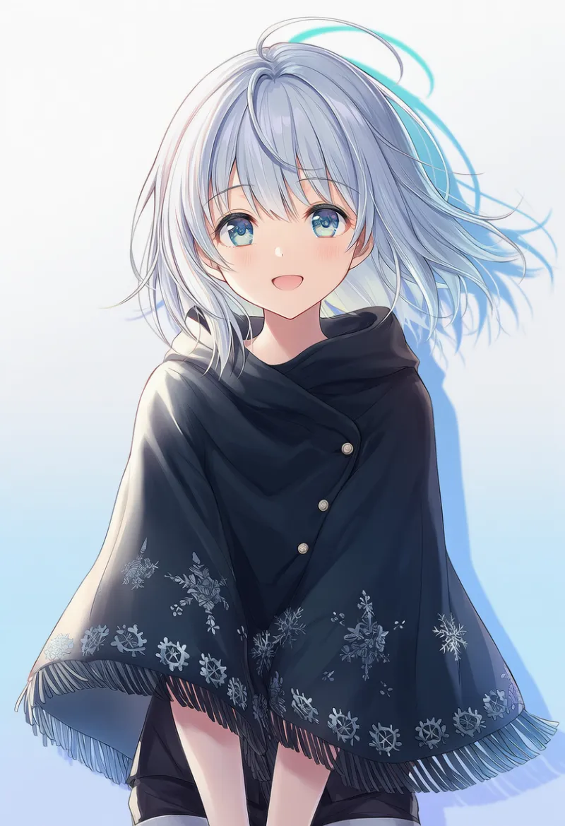 雪の結晶柄のポンチョのAIイラスト|プロンプト紹介