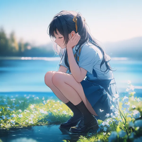 キャラクターがしゃがむ状態のAIイラスト