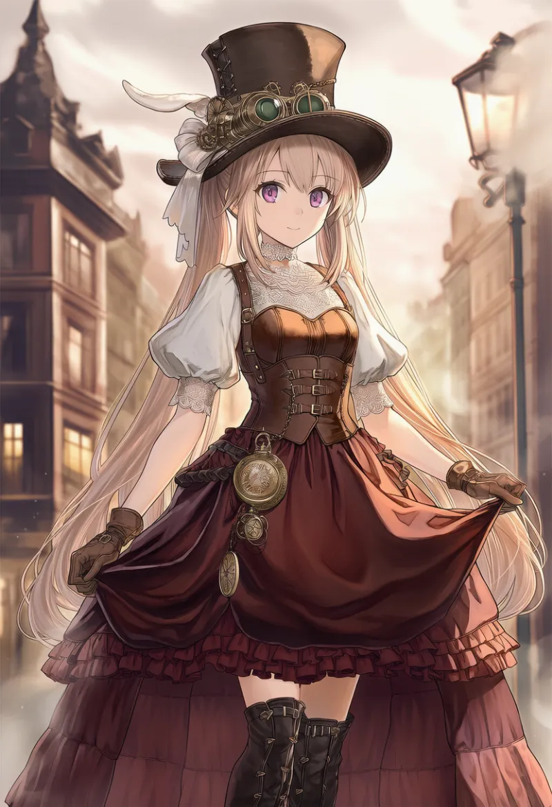 貴族風スチームパンク(街中・クラシック)|AIイラスト作例