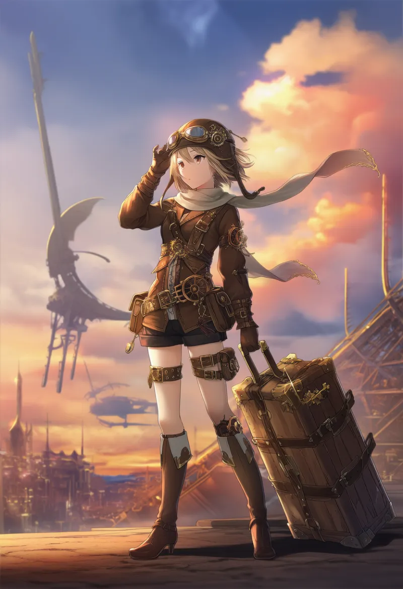 飛行船パイロット風スチームパンク|AIイラスト作例