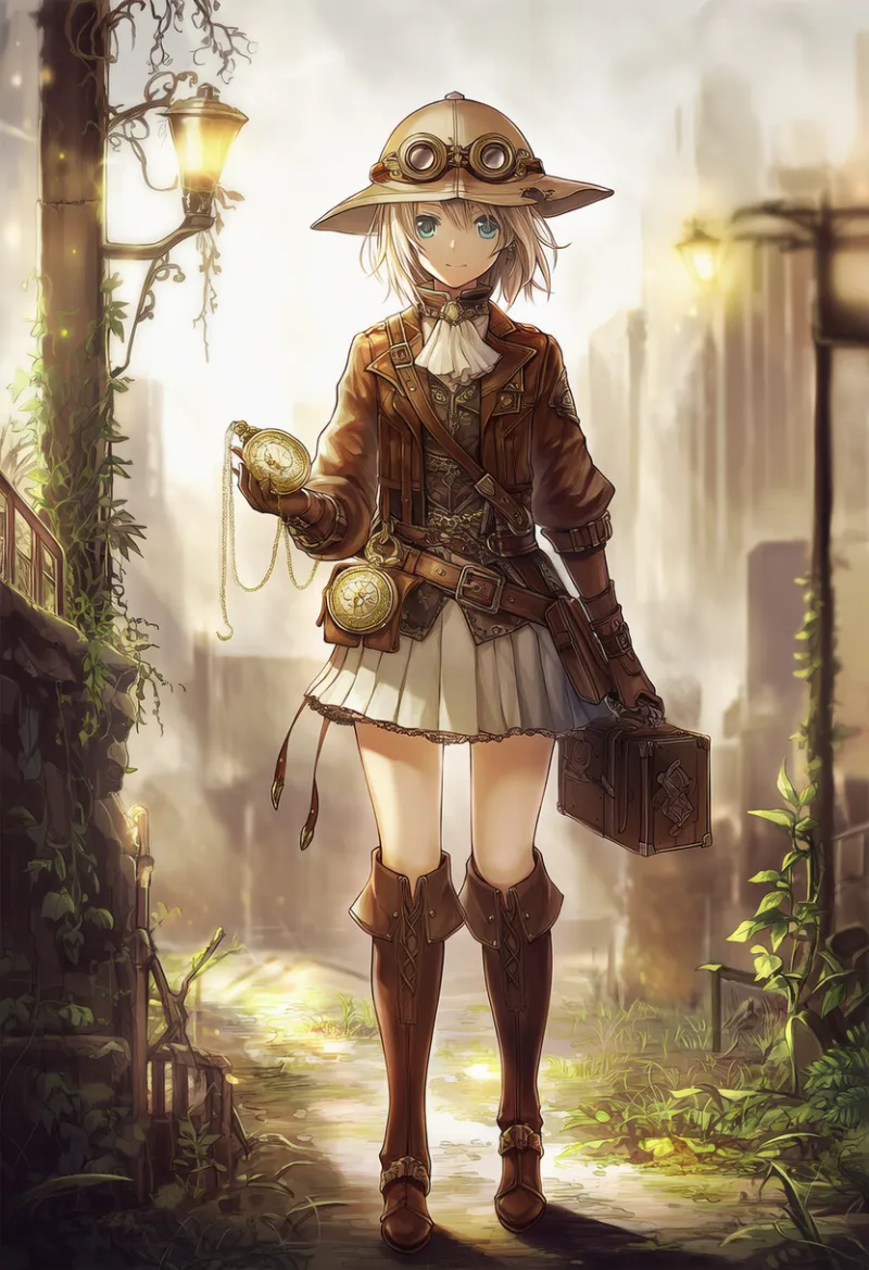 探検家・廃墟風スチームパンク|AIイラスト作例
