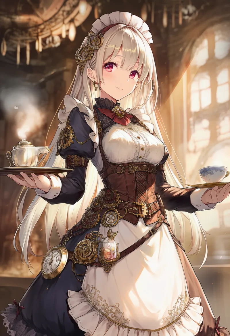 貴族風メイドのスチームパンク|AIイラスト作例