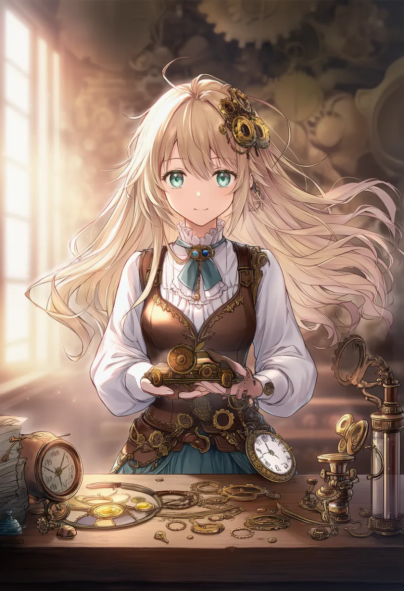 工房・時計職人スチームパンク|AIイラスト作例