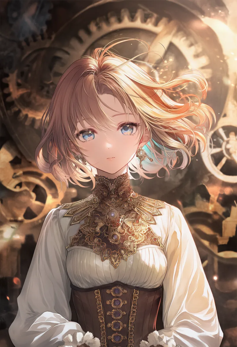 歯車モチーフの抽象背景とスチームパンク|AIイラスト作例