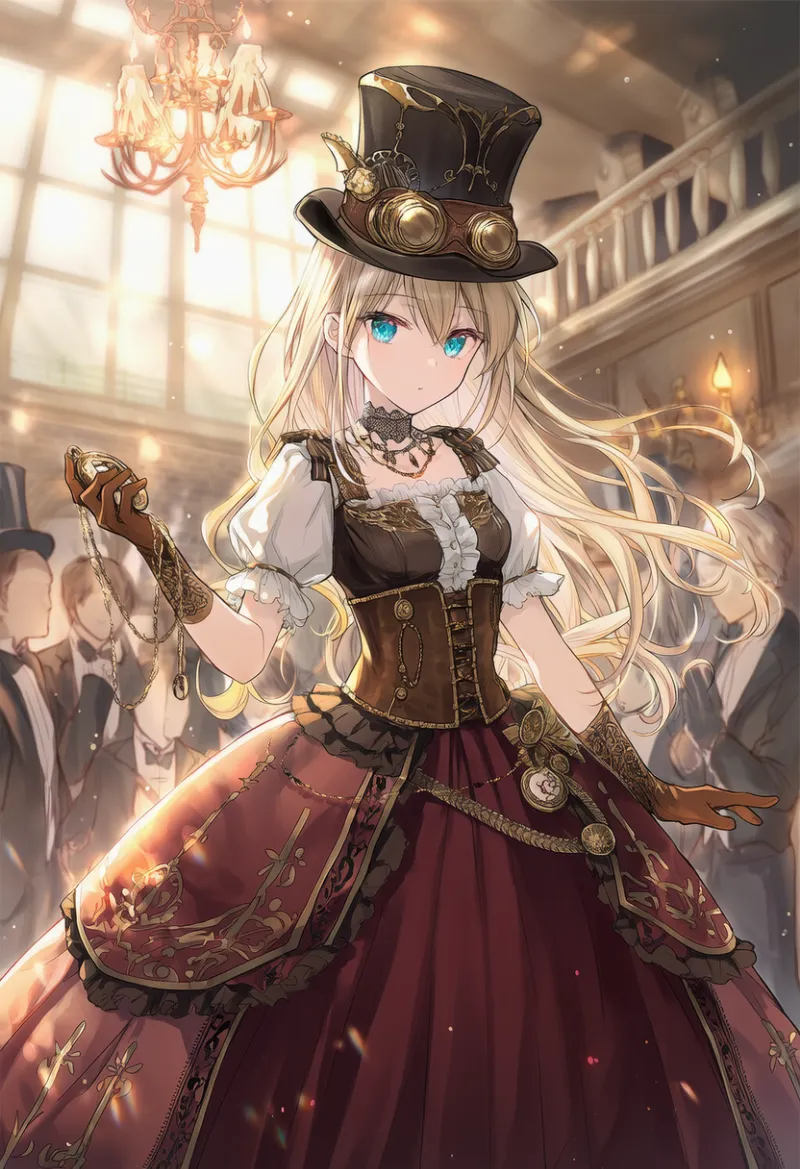 社交界・パーティー風スチームパンク|AIイラスト作例