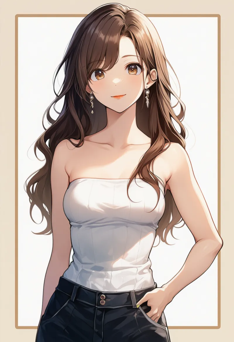 ストラップレスシャツ|女子大生ファッションのプロンプト紹介