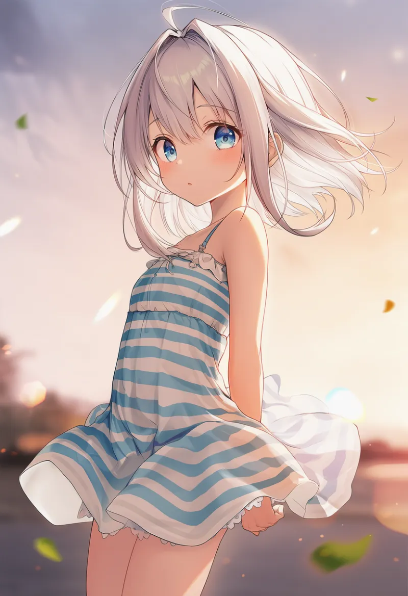 ストライプ柄のサンドレス|幼い少女の服プロンプト