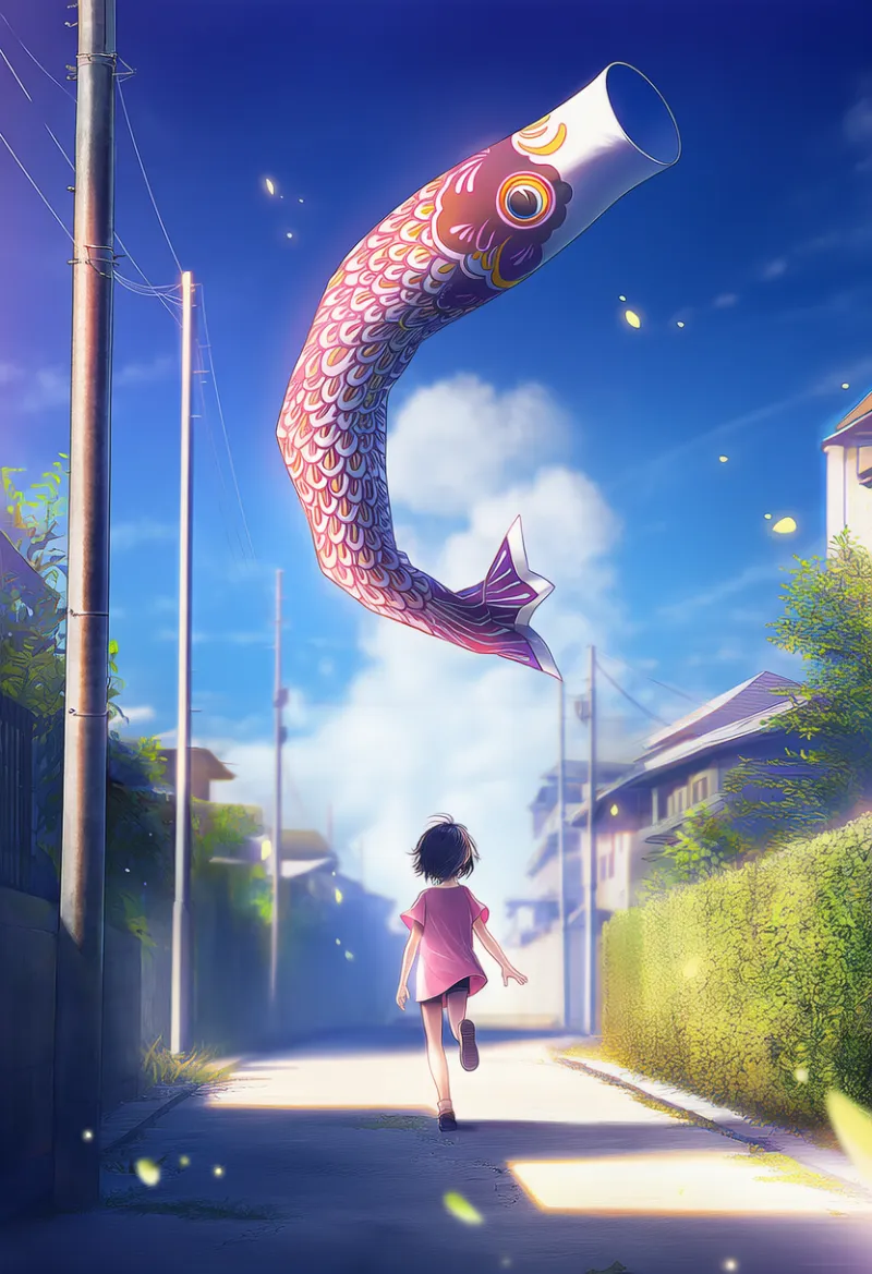 生け垣の見える住宅街のAIイラスト｜プロンプト紹介：suburb, hedge, road